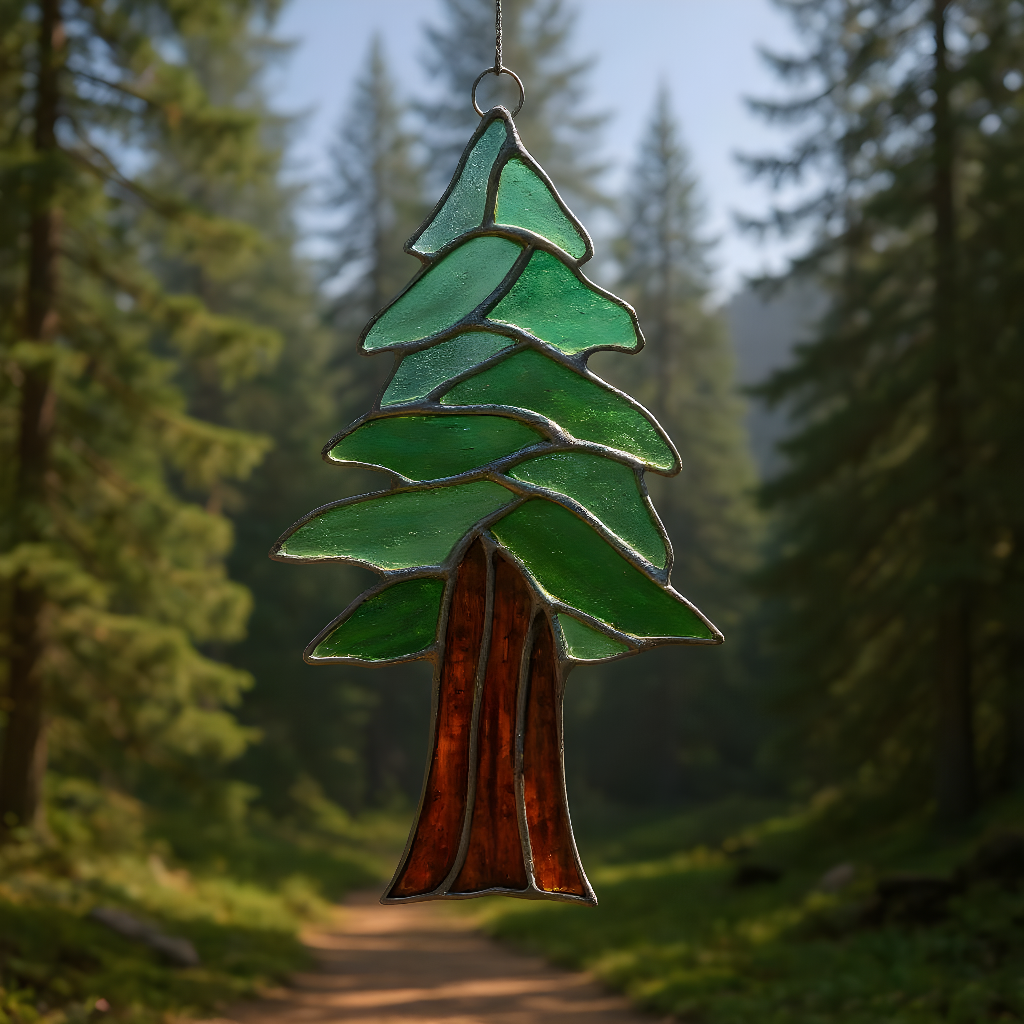 Redwood Tree Stained Glass 7" × 4" – Nature & Garden Decor