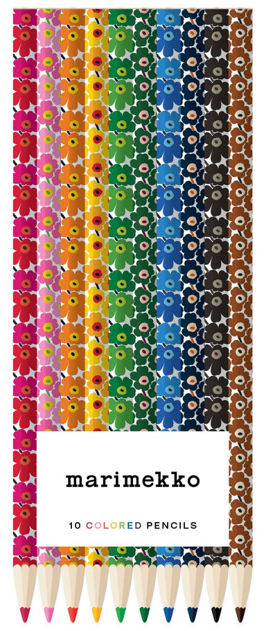 Marimekko Colored Pencils set featuring vibrant pencils in various colors, designed in the iconic Unikko poppy pattern by Chronicle Books.