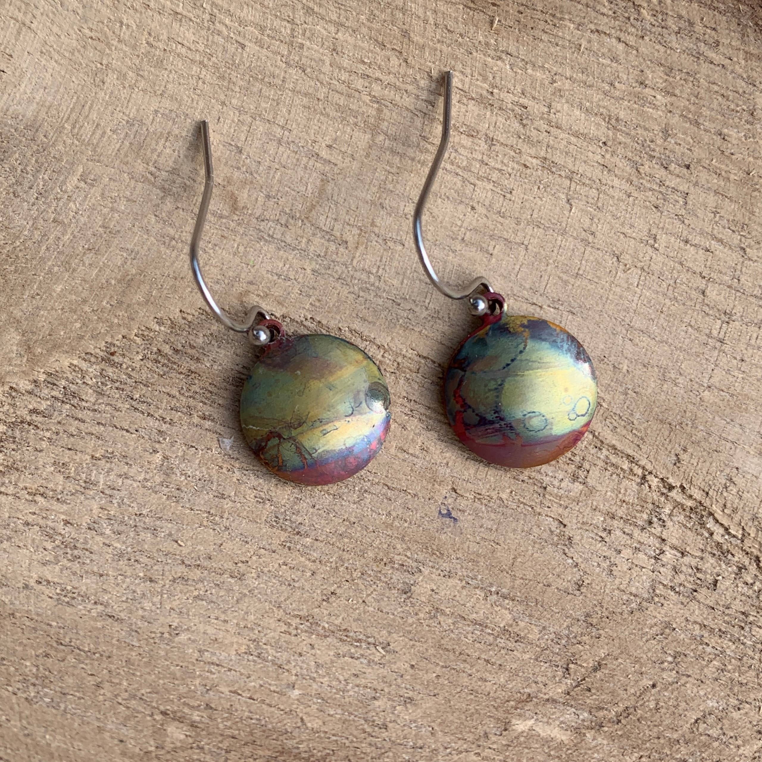 Small Round Fire Painted Copper Earrings