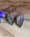 Botanical Large Leaf Fire Painted Copper Earrings with vibrant hues, uniquely crafted from fire-painted copper, hanging from stainless steel ear wires.