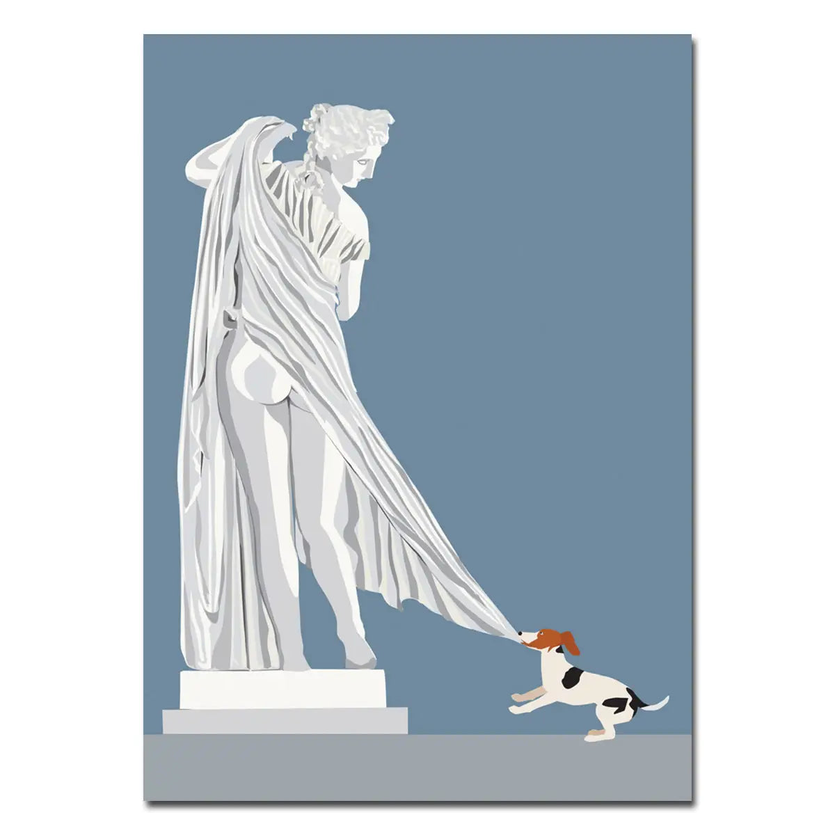 Dog tugging a statue blank greeting card