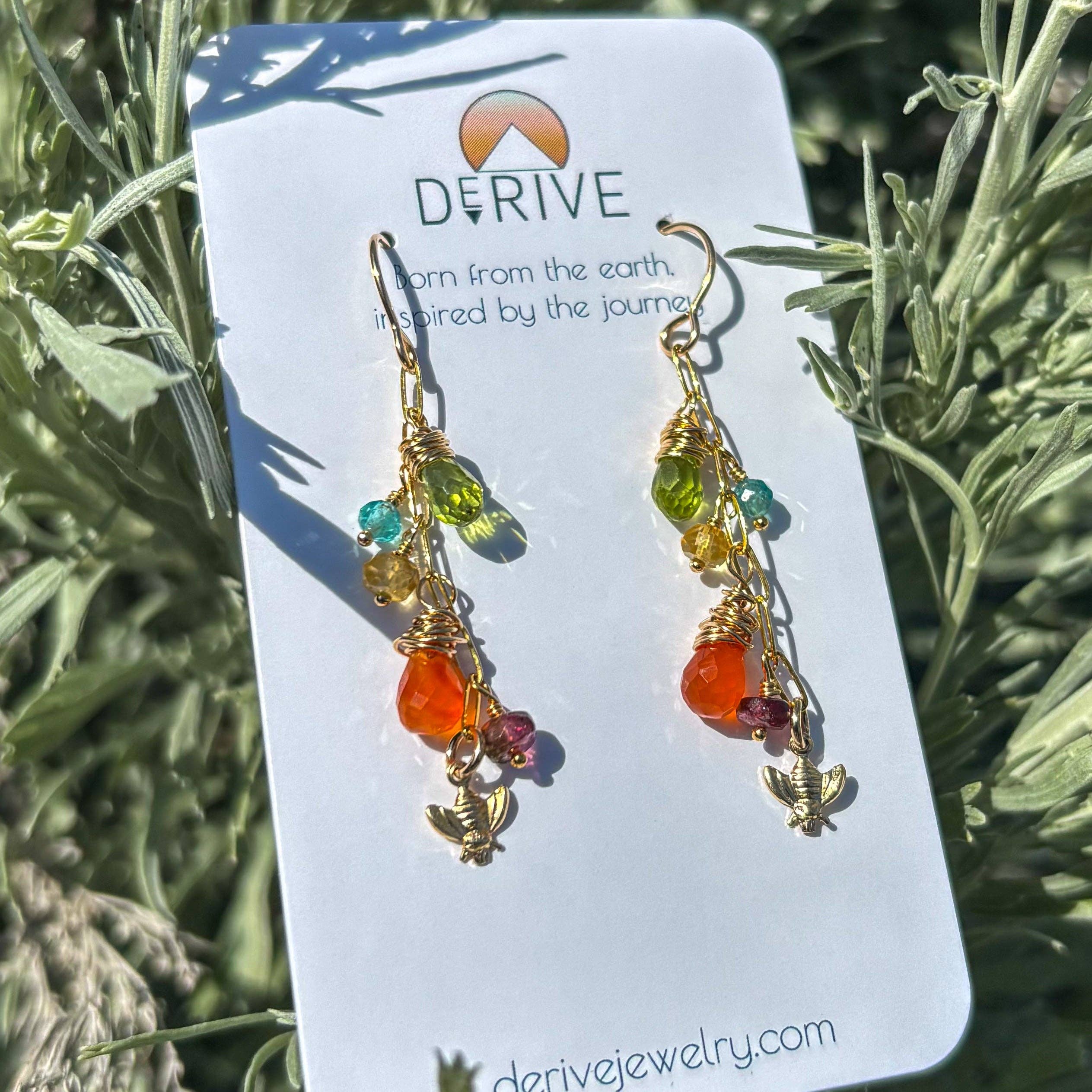 Wildflower Earrings with 14k gold fill, a sweet mix of peridot, carnelian, tourmaline, and citrine - because who says bling can't bee cute?