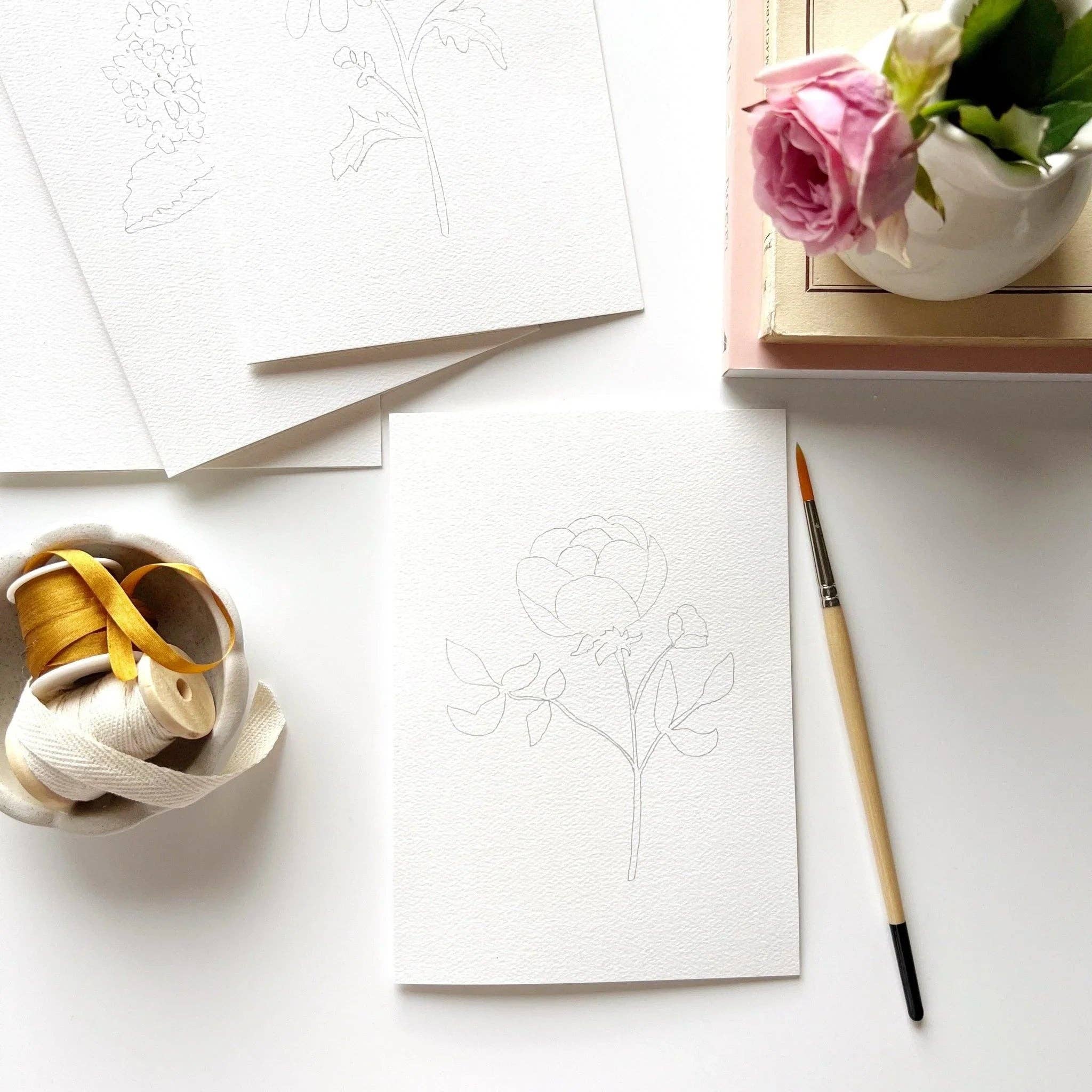 Garden flowers paintable watercolor notecard set