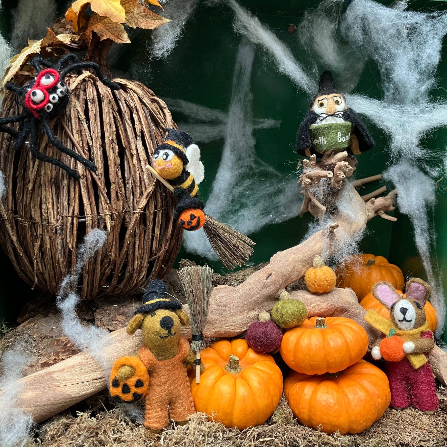 Halloween-themed scene with felt ornaments 