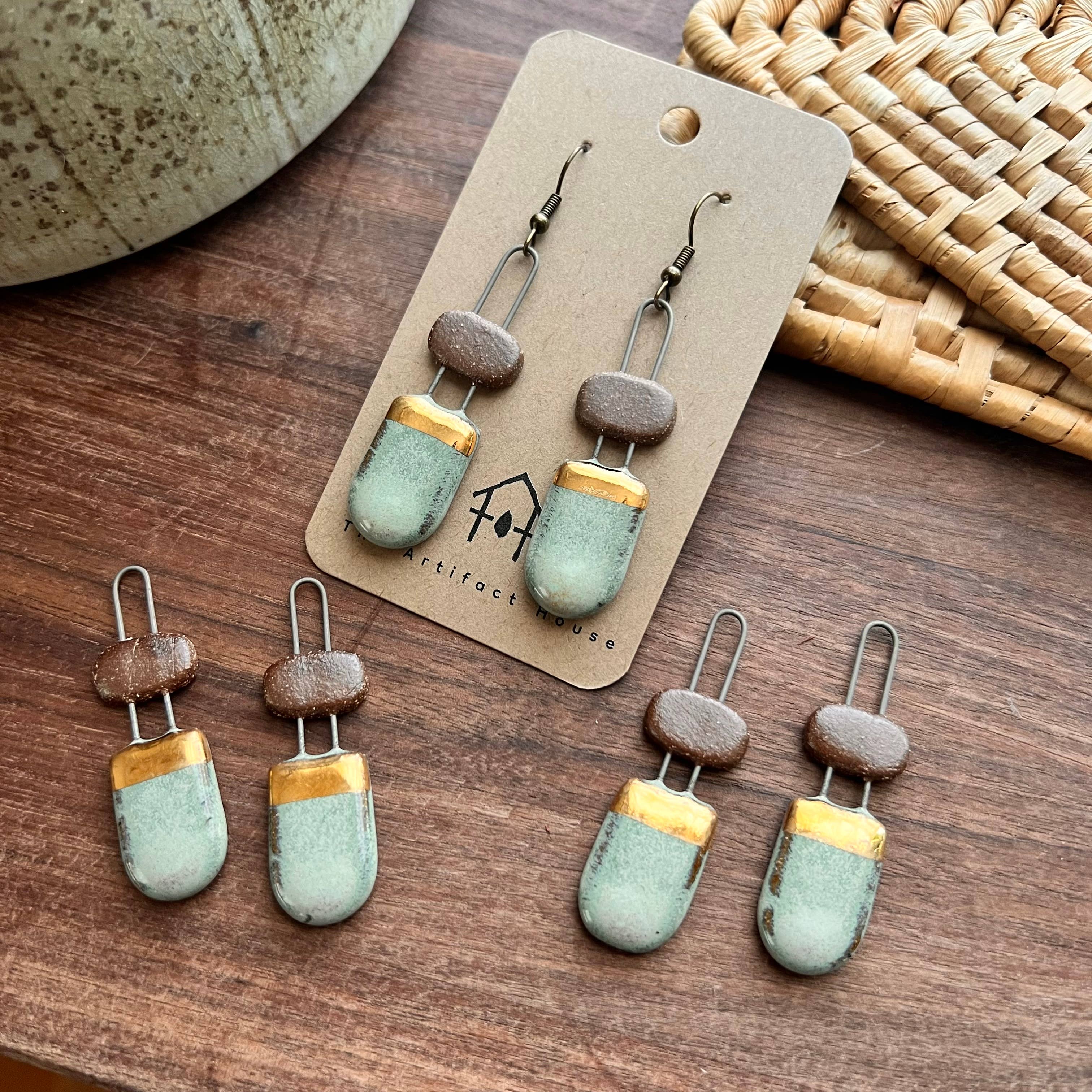 Turquoise and Natural Clay Two Piece Rounded Earrings