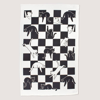 checkered cat tea towel