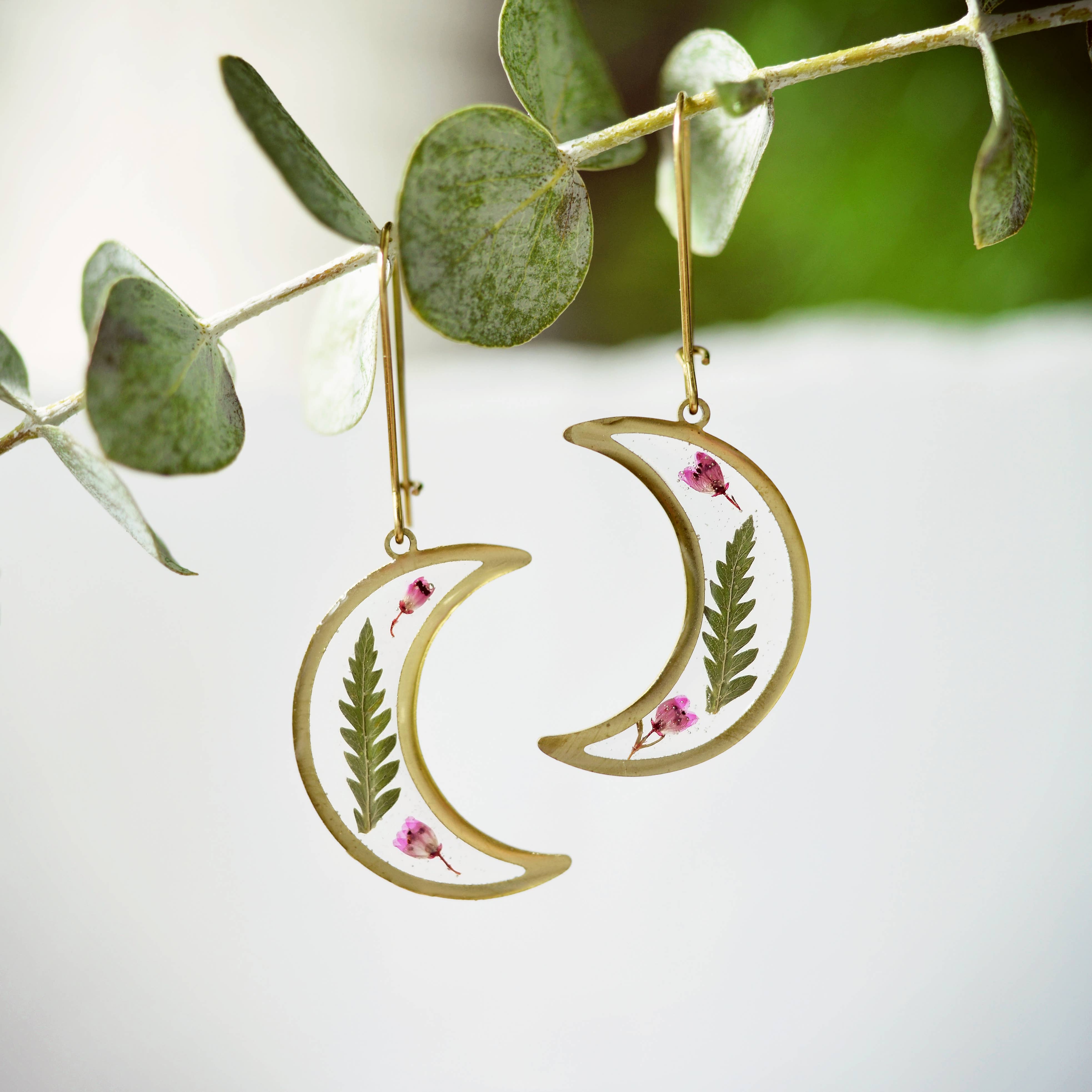 Flower and Fern Moon drop Earrings