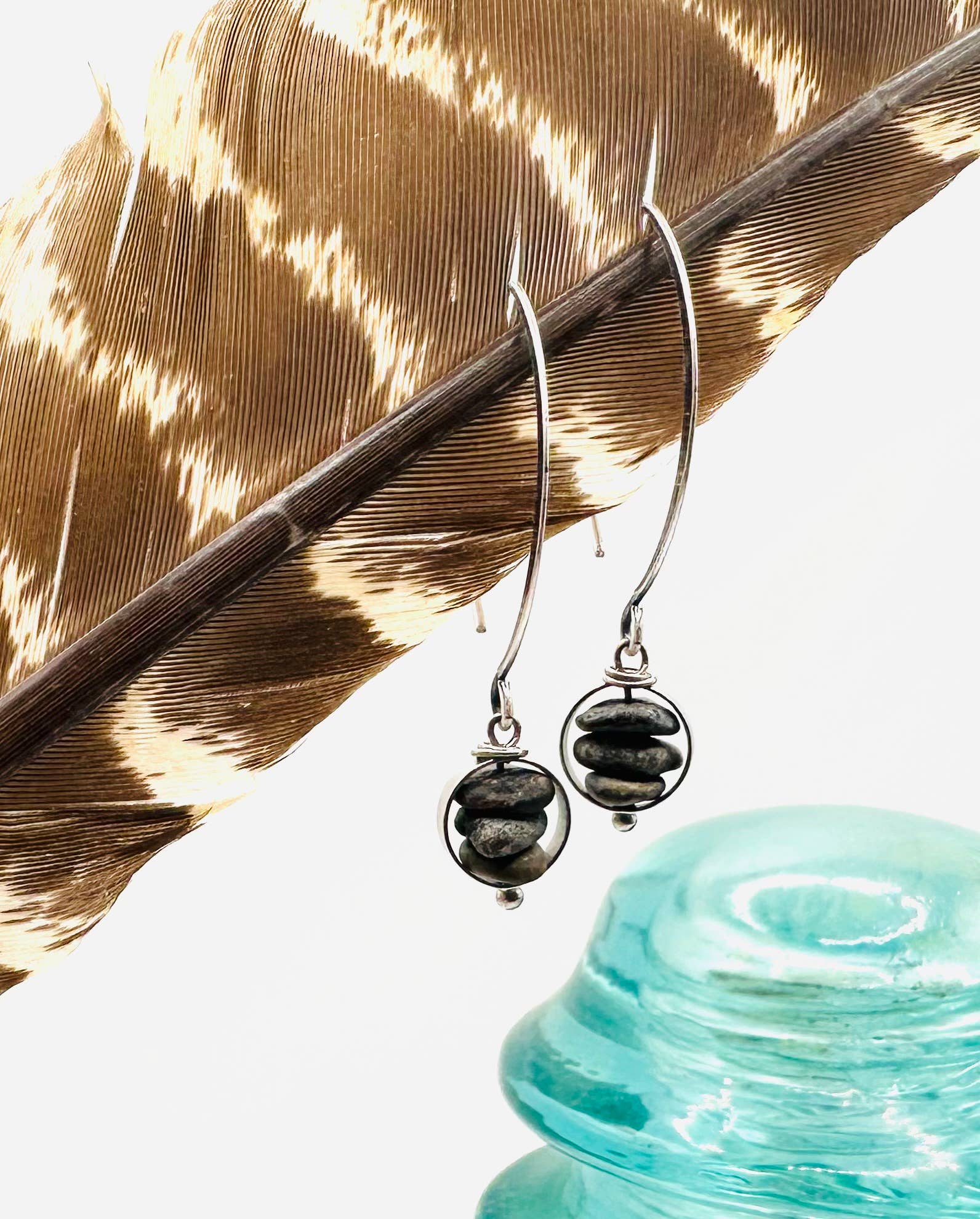 Silver Rock Stack Dangles by Suzanna Garrett Designs — tiny river stones are drilled, stacked, and given a little room to swing