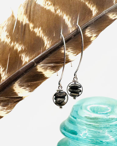 Silver Rock Stack Dangles by Suzanna Garrett Designs — tiny river stones are drilled, stacked, and given a little room to swing