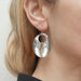 Close-up of Large Wrapped Oval Wire Earrings showcasing their unique brass and silver metal colors and intricate details.