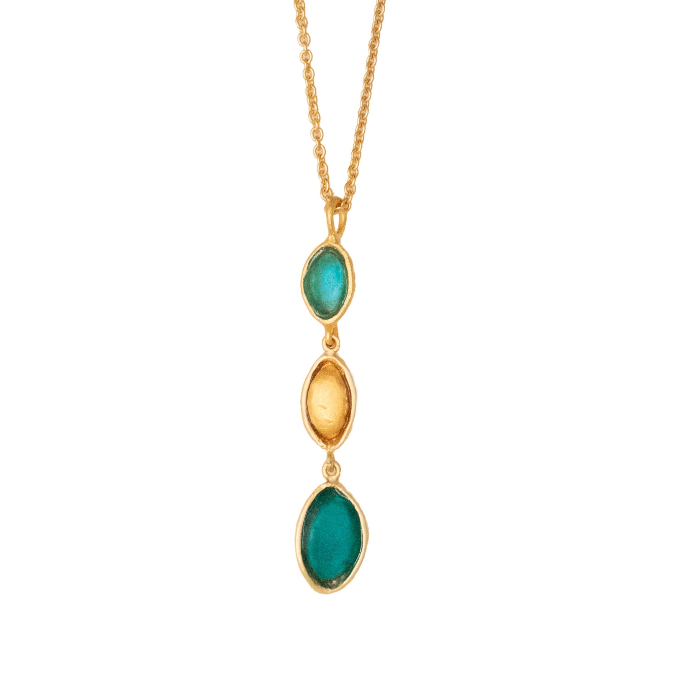 Peacock 16" Adj. Drop Pendant by Michael Vincent Michaud featuring a unique design with cast bronze and 24K gold finish, accented with vibrant cast glass.