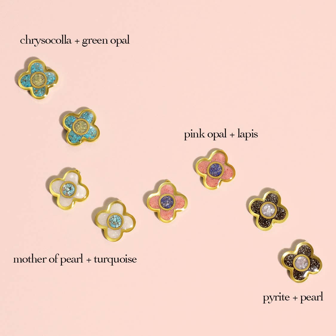 The Bloom Earrings, crushed stone and resin flower studs