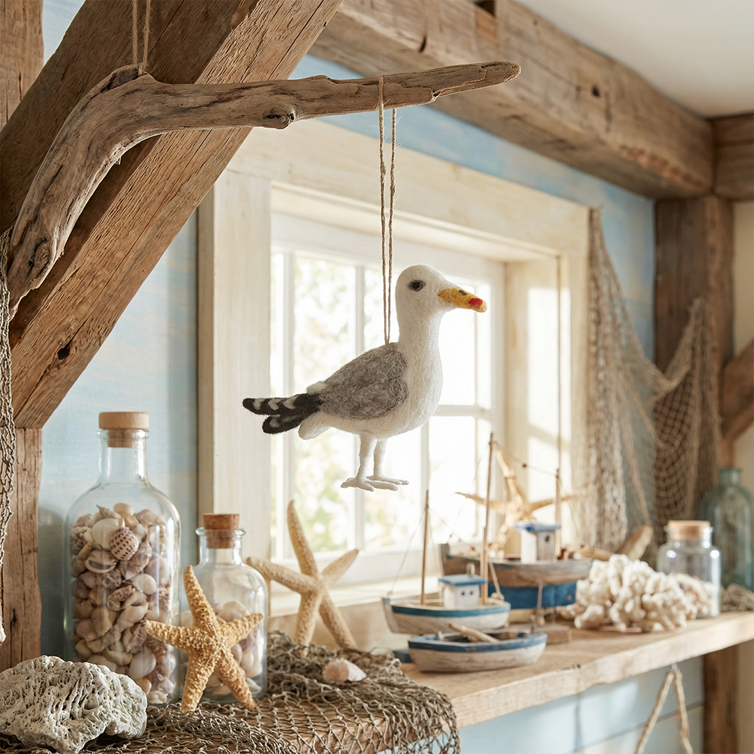 Handmade Needle Felt Hanging Seagull Decoration