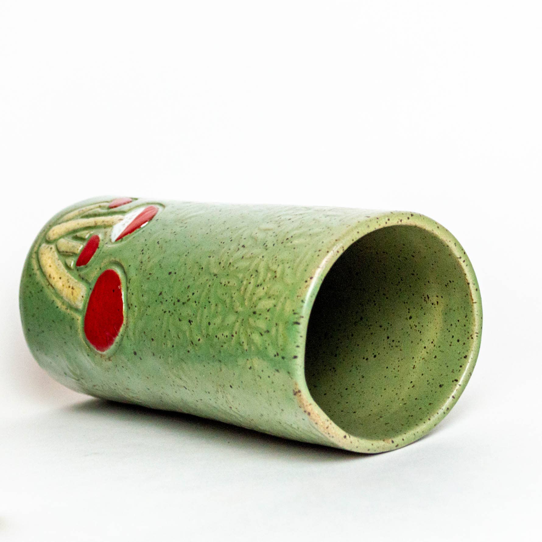 Mushroom Pattern Green Handmade Ceramic Vase