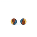 Color block mini circle titanium earrings in mustard and navy, crafted with Japanese Washi paper and UV-cured resin.