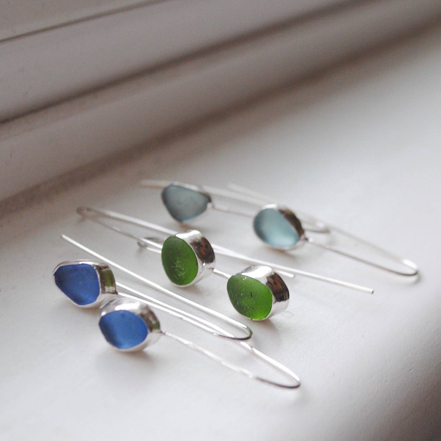 multi colored sea glass earrings