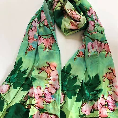 Bleeding Hearts cotton scarf by Nina J, limited-edition wearable art inspired by nature