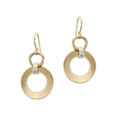 Medium Double Linked Rings Wire Earrings by Marjorie Baer, showcasing a stylish design with a medium brass ring linked to a smaller brass ring, perfect for modern fashion.