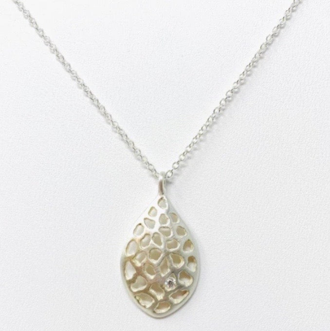 silver leaf pendant with diamond necklace