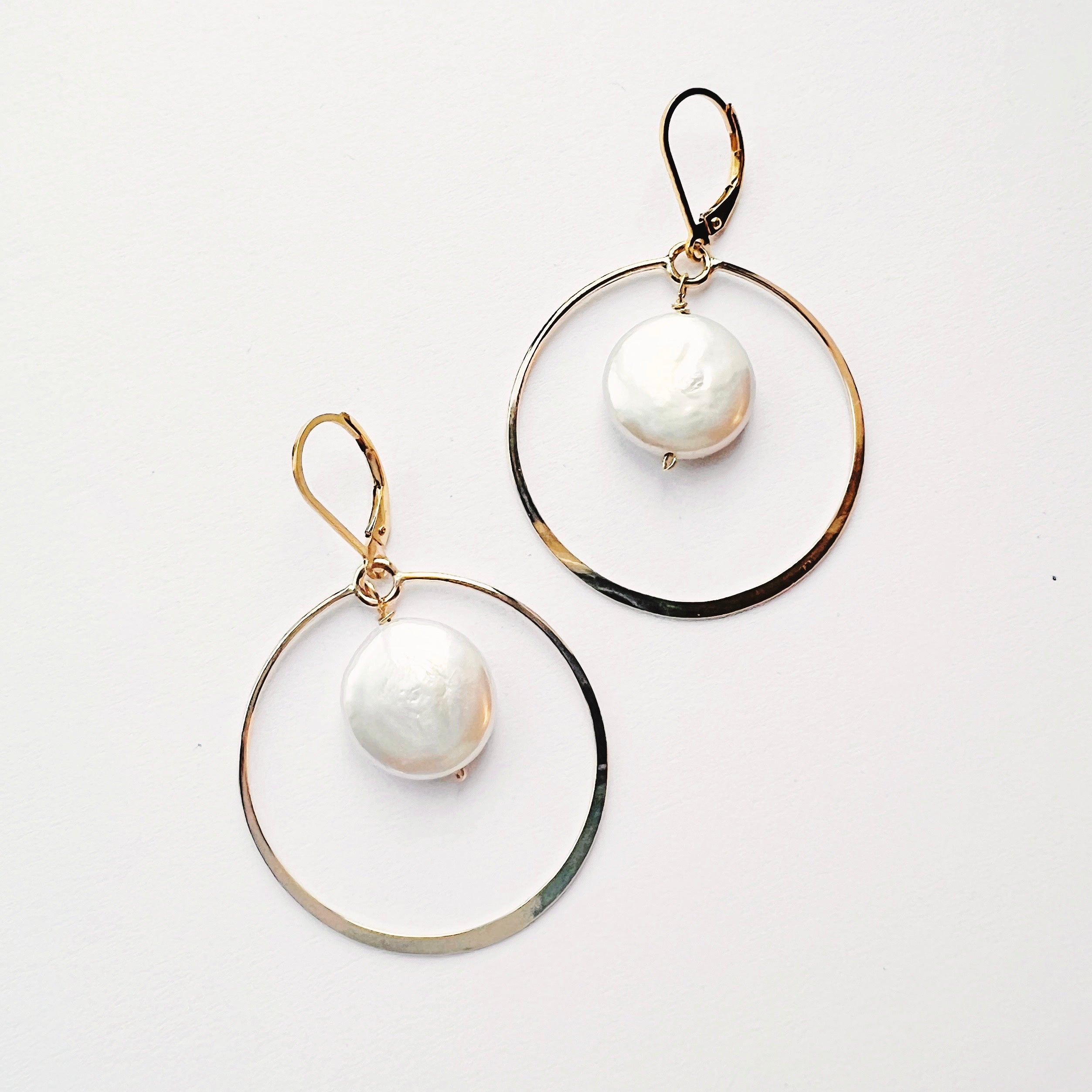 Coin Pearl Large Gold Fill Hoop Earrings