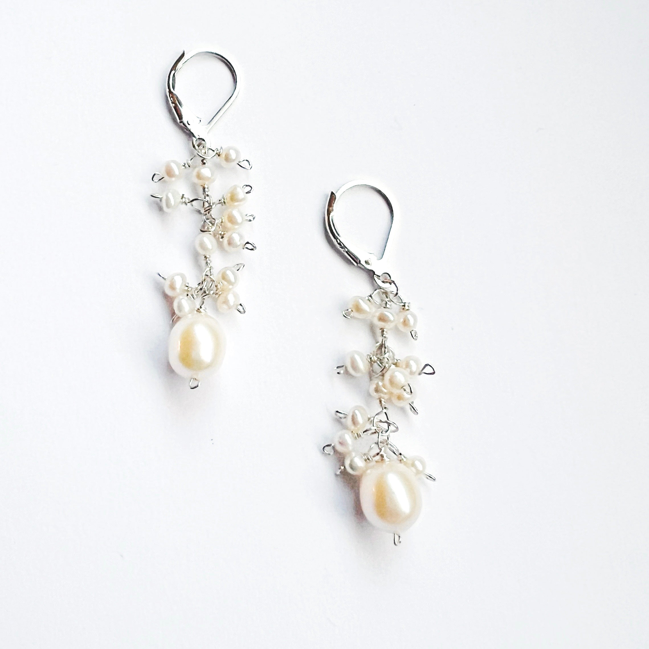 Pearl Cluster Sterling Silver Drop Earrings