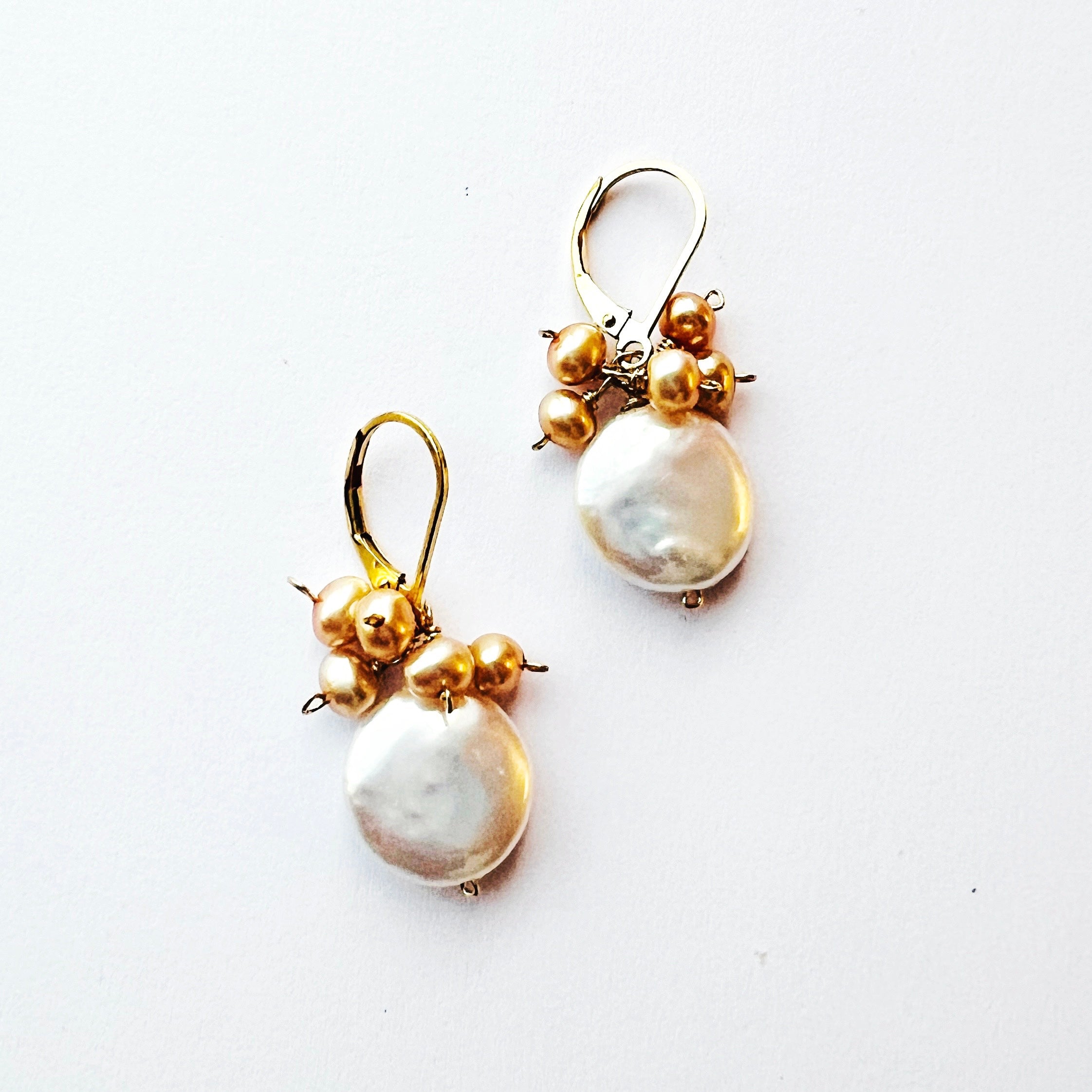 Gold Pearl Cluster Coin Pearl Earrings