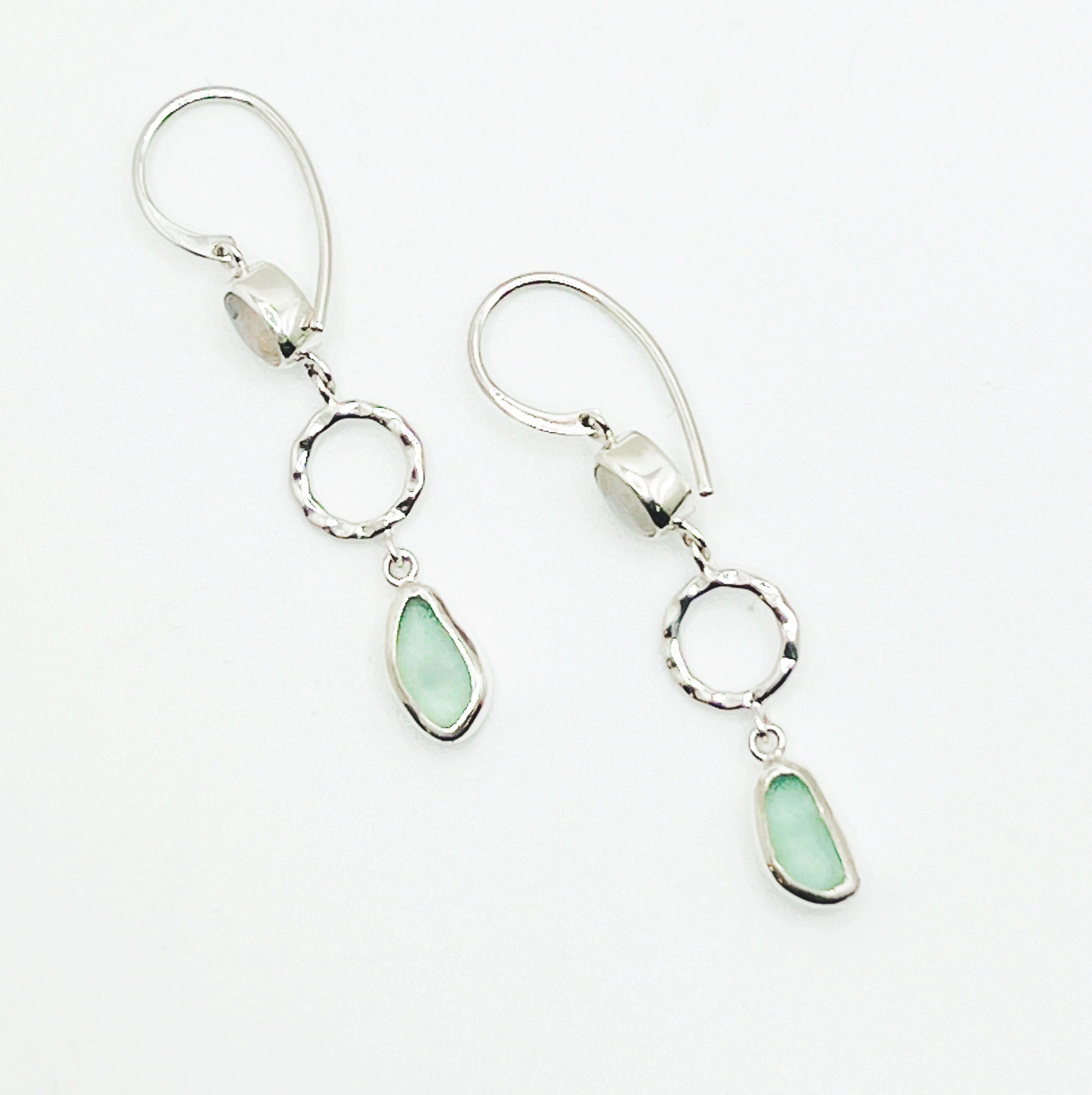 Moon Phase Double Drop Earrings Soft Aqua