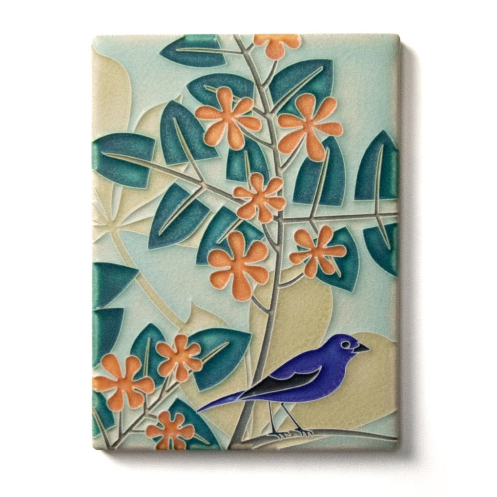 Floral tile with bluebird