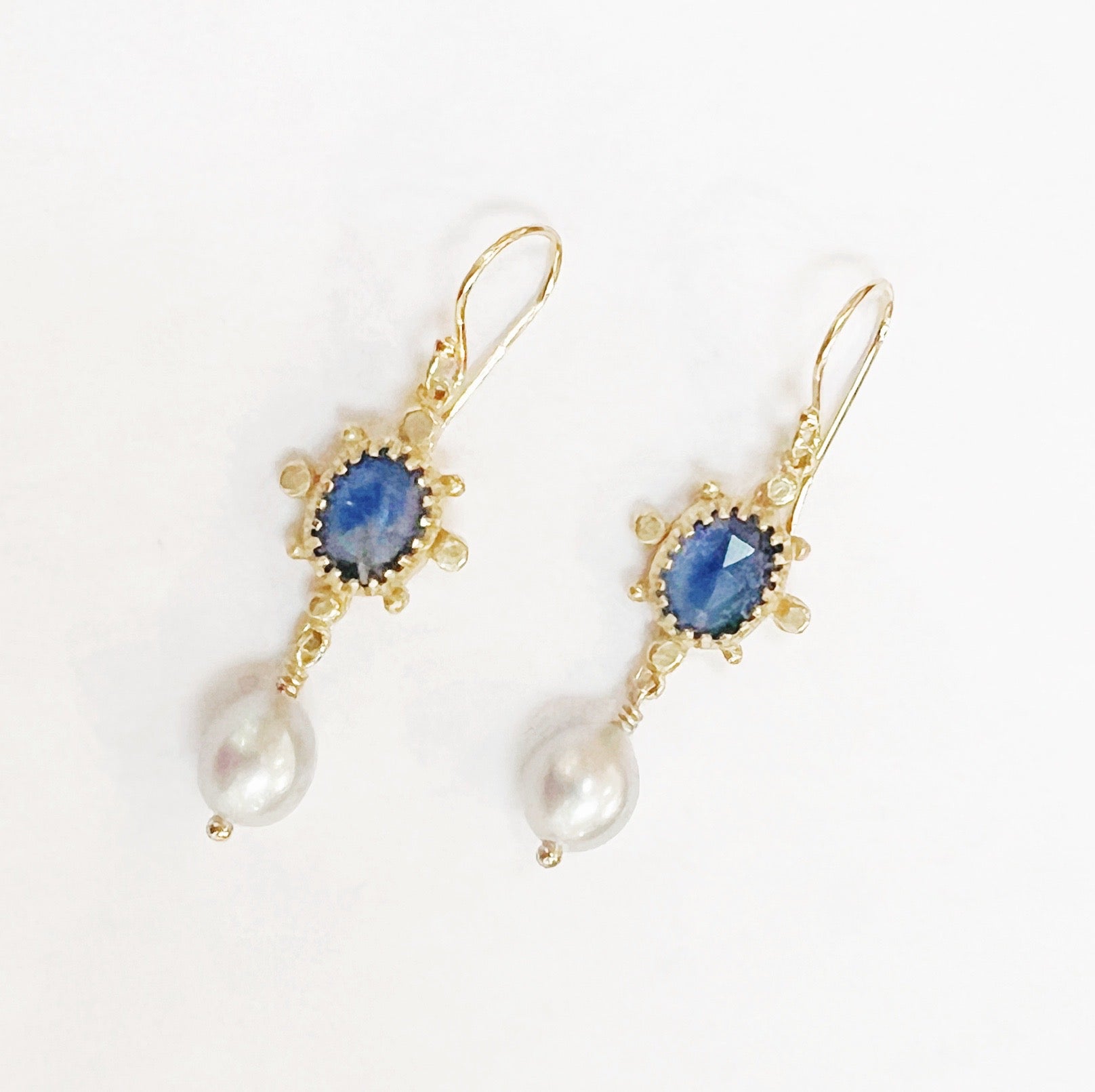 Kyanite and Pearl 18k Gold Vermeil Earrings