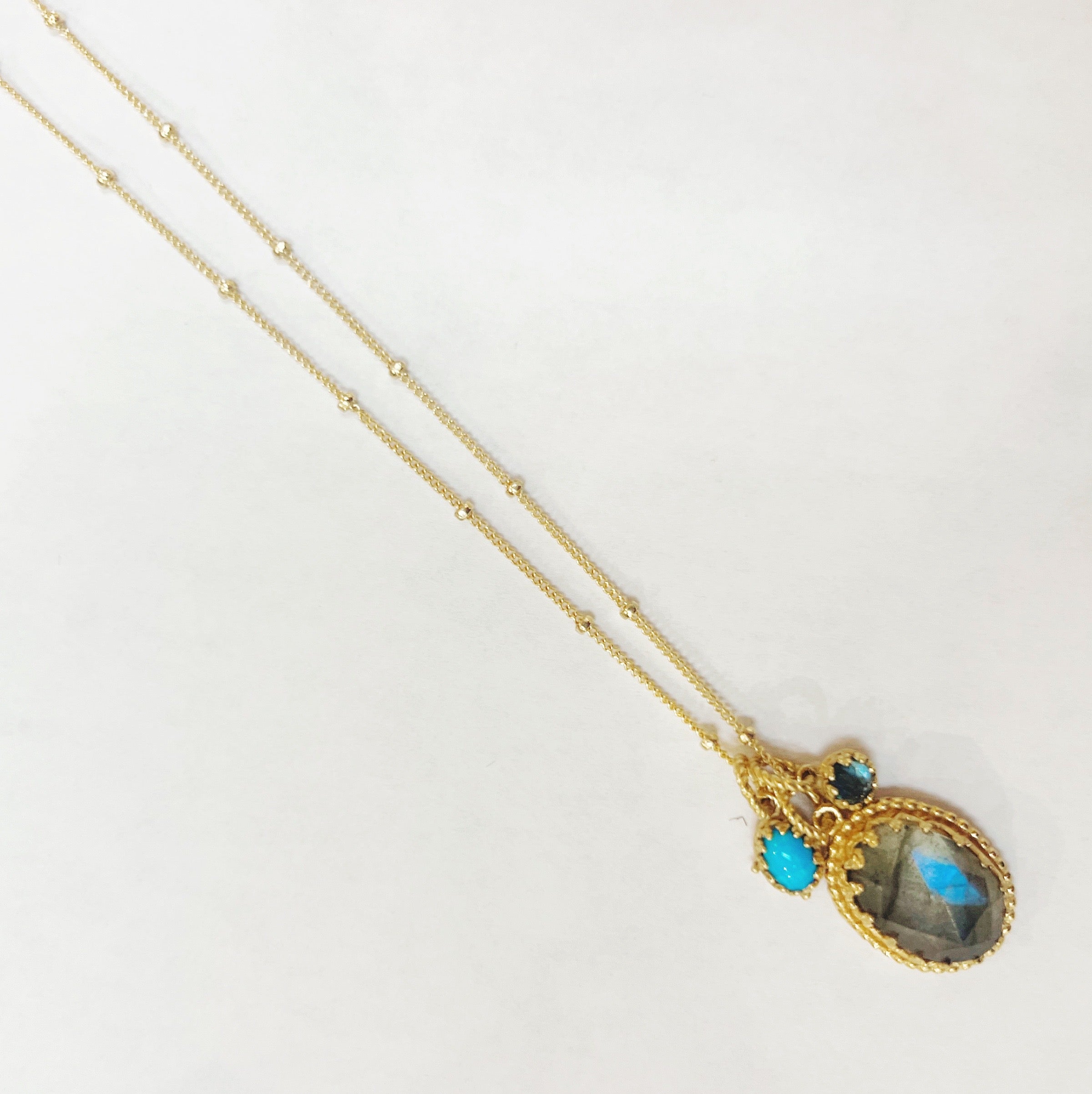 Labradorite, Blue Topaz, and Turquoise 18K Gold Vermeil Necklace