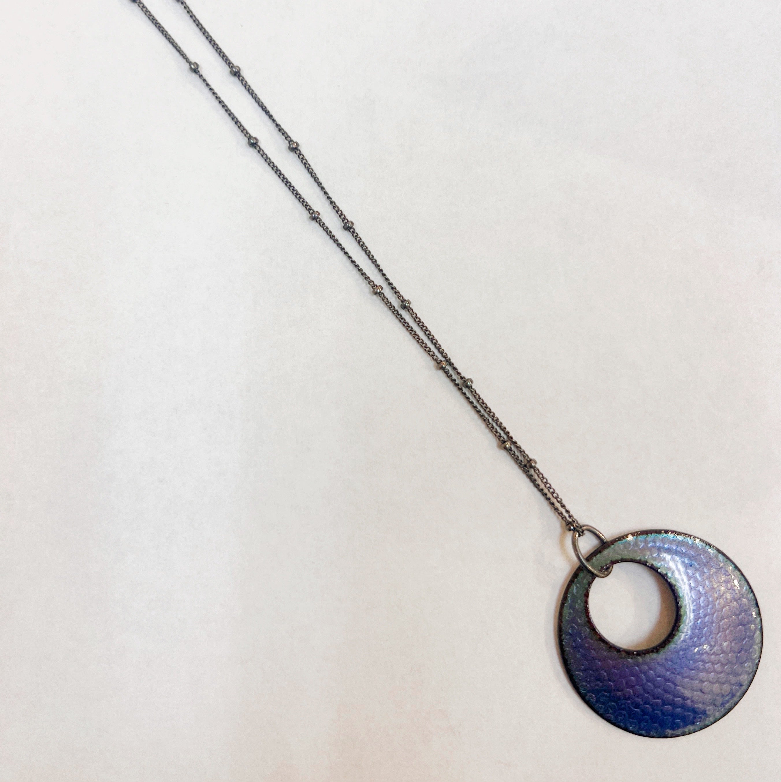 Enamel Opal Blue Diatom Open Circle Pendant