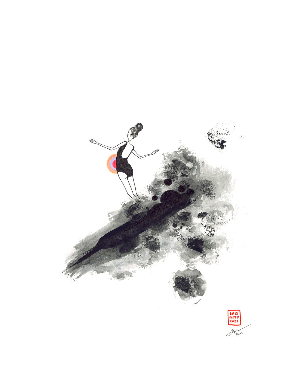 Women surfing wave giclee print