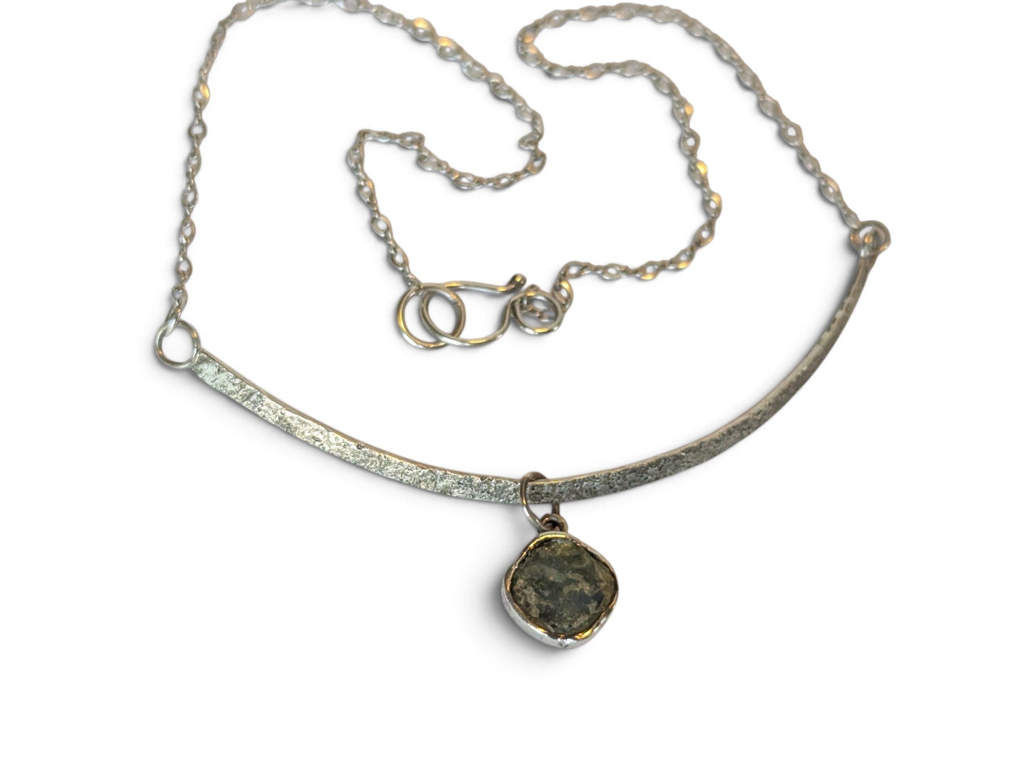 Textured Sterling Silver Collar with Ancient Roman Glass