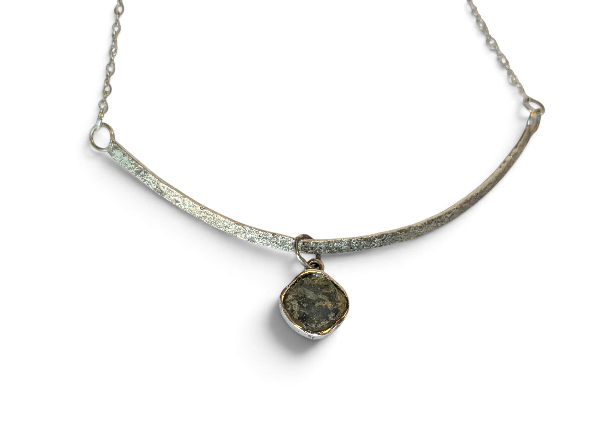 Textured Sterling Silver Collar with Ancient Roman Glass