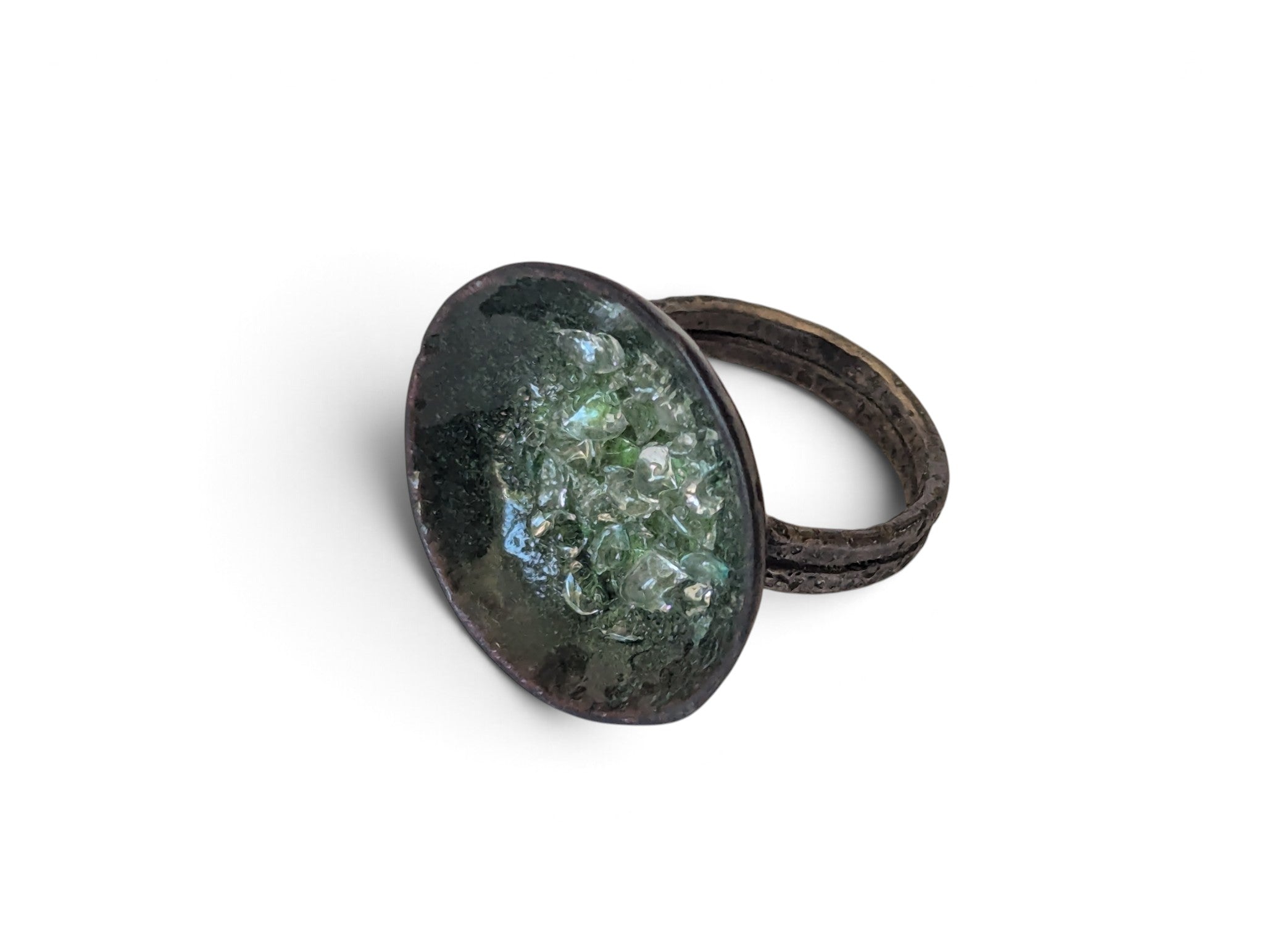 Dish of Diamonds Green Ring