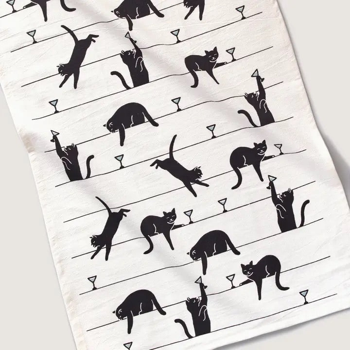 Black Cat Martini Tea Towel