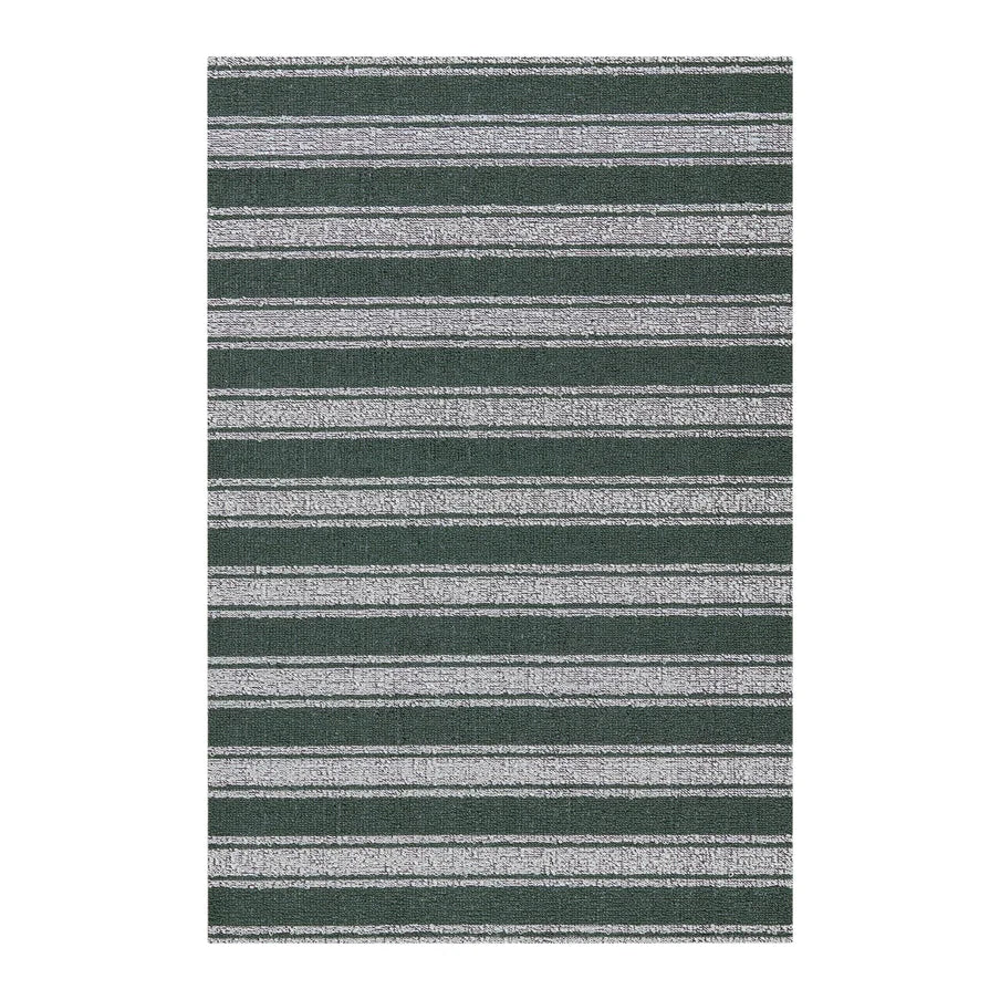 Boardwalk Stripe Shag Mat | Fern by Chilewich, green and off-white striped indoor and outdoor shag rug