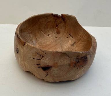 Natural wooden bowl crafted from salvaged log by Hearts for the Arts, featured in the Hearts for the Arts | Sycamore Bowl auction, valued at $80 with bidding options.