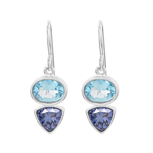 Oval Blue Topaz and Tanzanite CZ Earrings