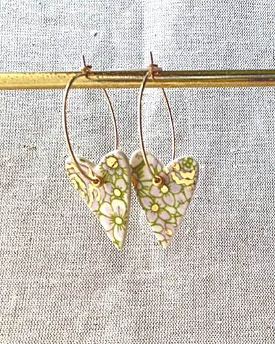 Calico Heart Hoop Earrings