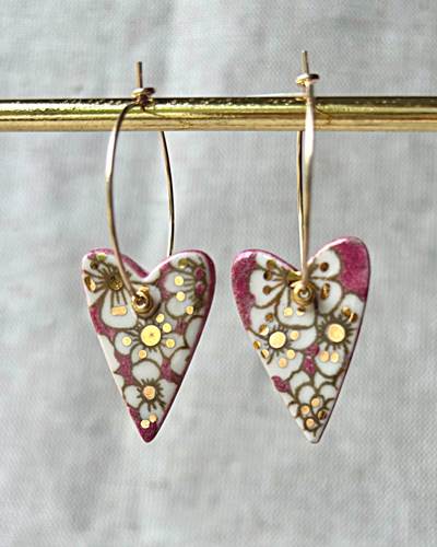 Calico Heart Hoop Earrings