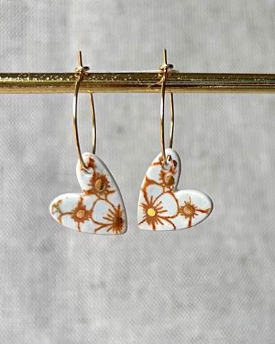 Small Calico Heart Hoop Earrings
