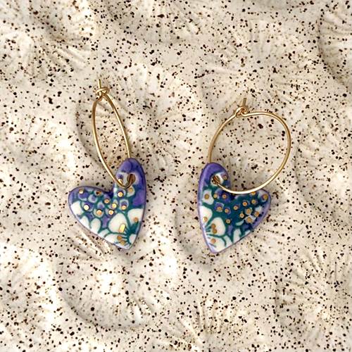 Small Calico Heart Hoop Earrings