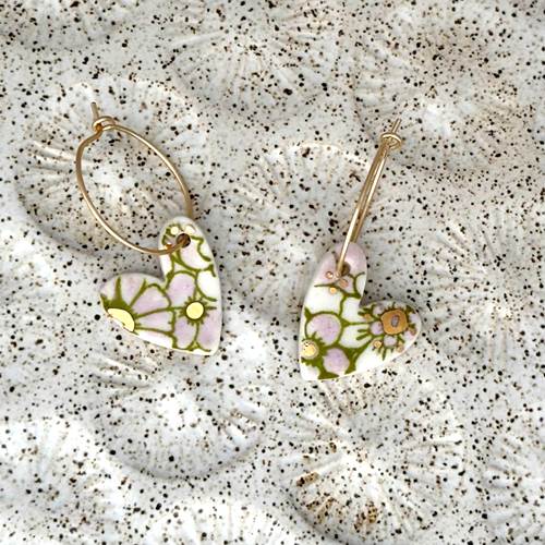 Small Calico Heart Hoop Earrings