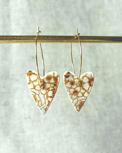 Calico Heart Hoop Earrings