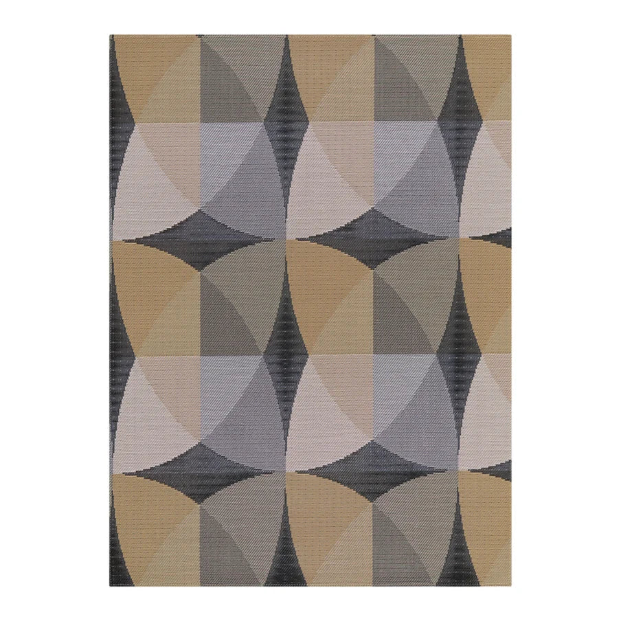 Chilewich Canopy Woven Floor Mat in Honey featuring a geometric petal-inspired pattern in warm multi-tonal hues