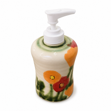 Poppy Dispenser by Will Sanford, handmade ceramic with orange poppies, Santa Cruz California