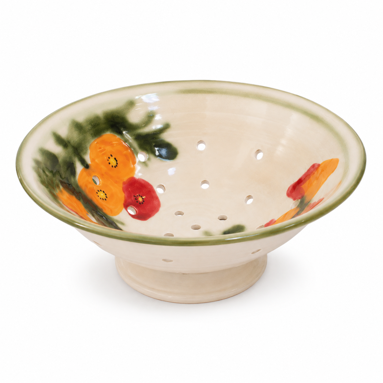 Poppy Berry Bowl by Will Sanford, handmade ceramic with orange poppies, Santa Cruz California