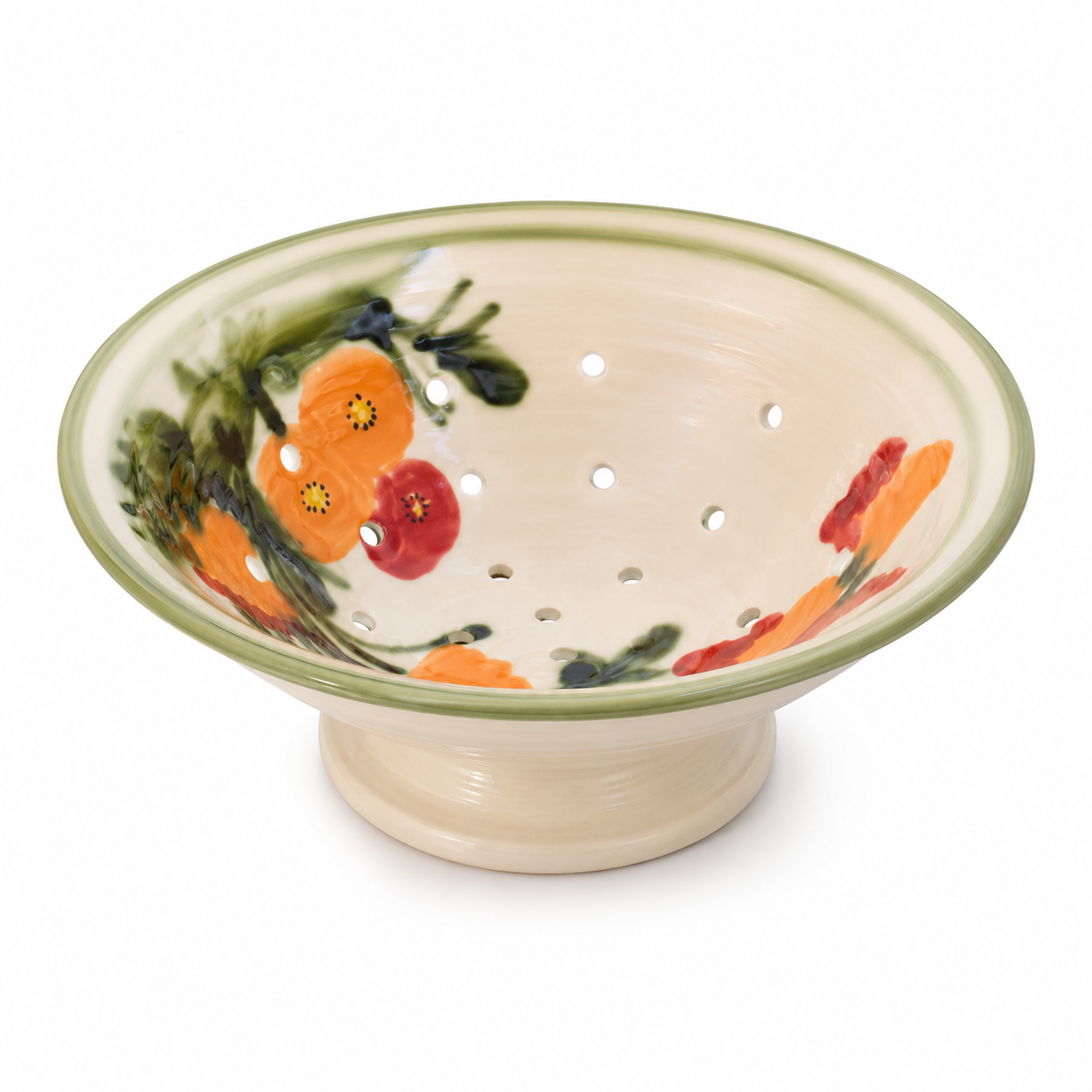 Poppy Berry Bowl by Will Sanford, handmade ceramic with orange poppies, Santa Cruz California