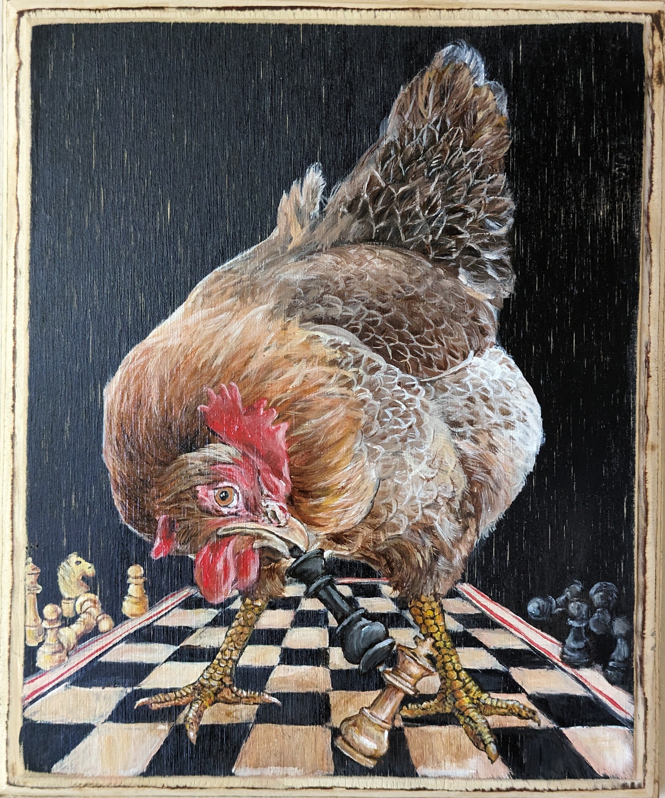 Chicken playing chess art print